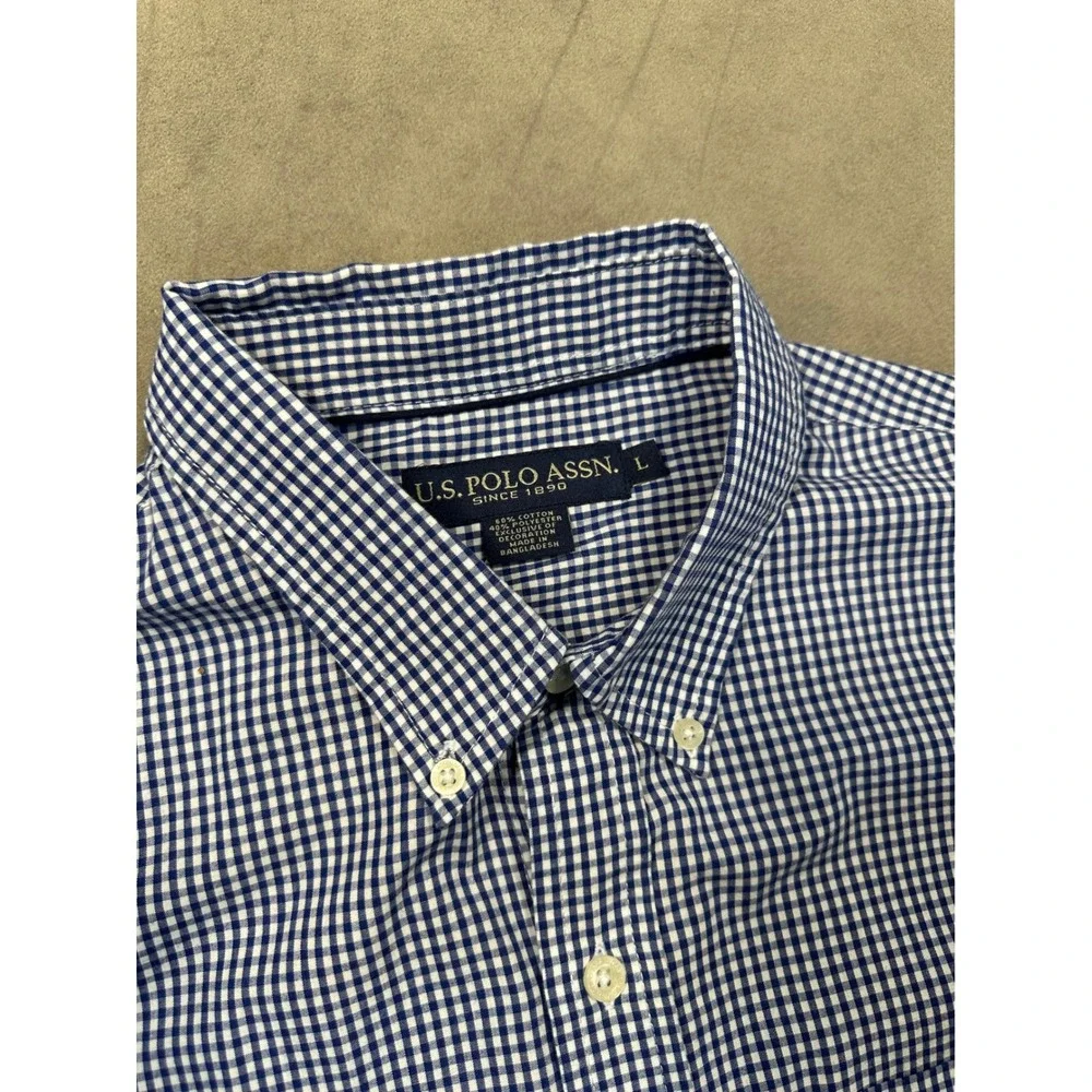 US Polo Mens Classic Fit Button Down Shirt Blue Gingham Check‎ Red Pony Size L